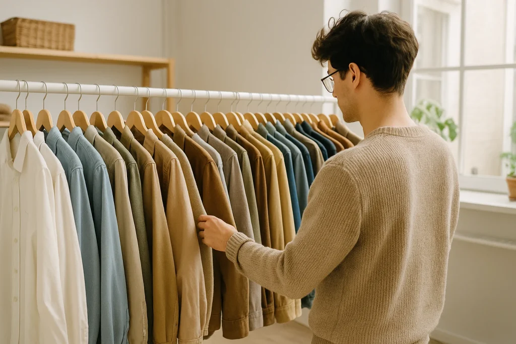 Selekcja koszul i kurtek unisex w sklepie z odzieżą używaną